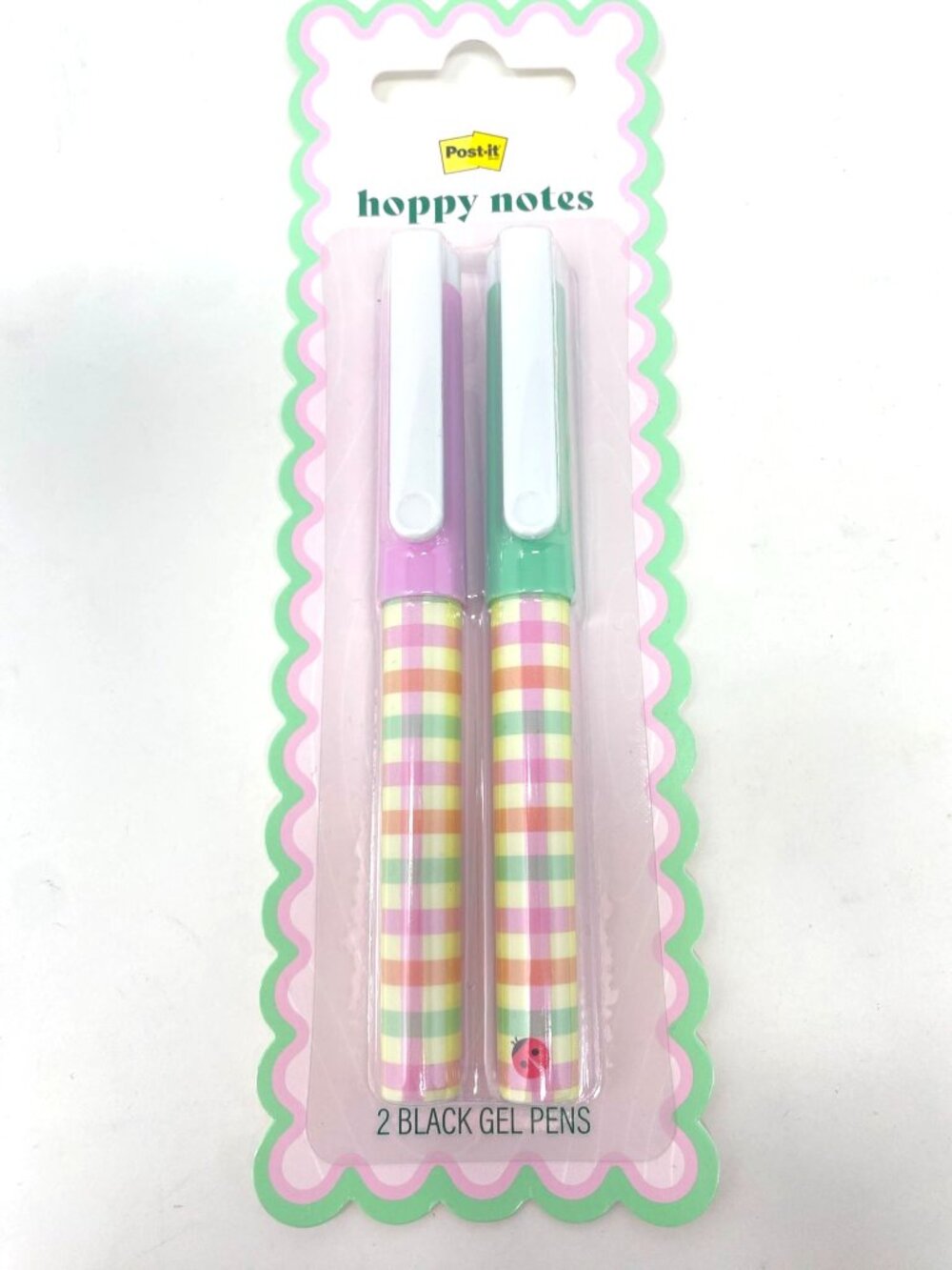 Post-it 2 Pack Pastel Gingham Patterned Gel Pens Black Ink Springtime Gift - Picture 9 of 9